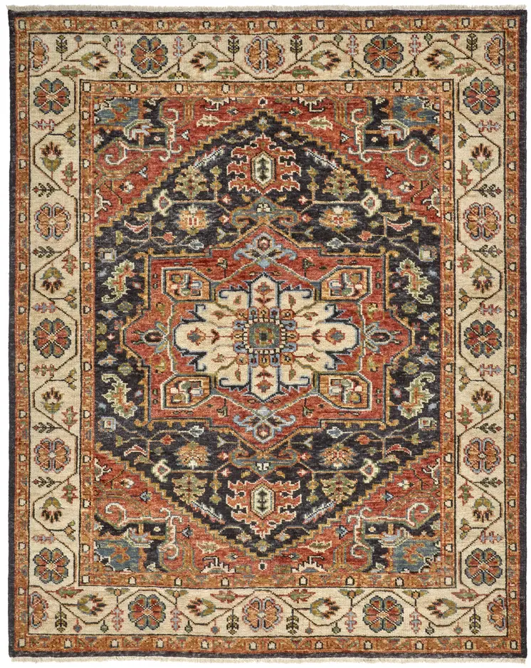 2' X 3' Red and Black Wool Floral Hand Knotted Area Rug