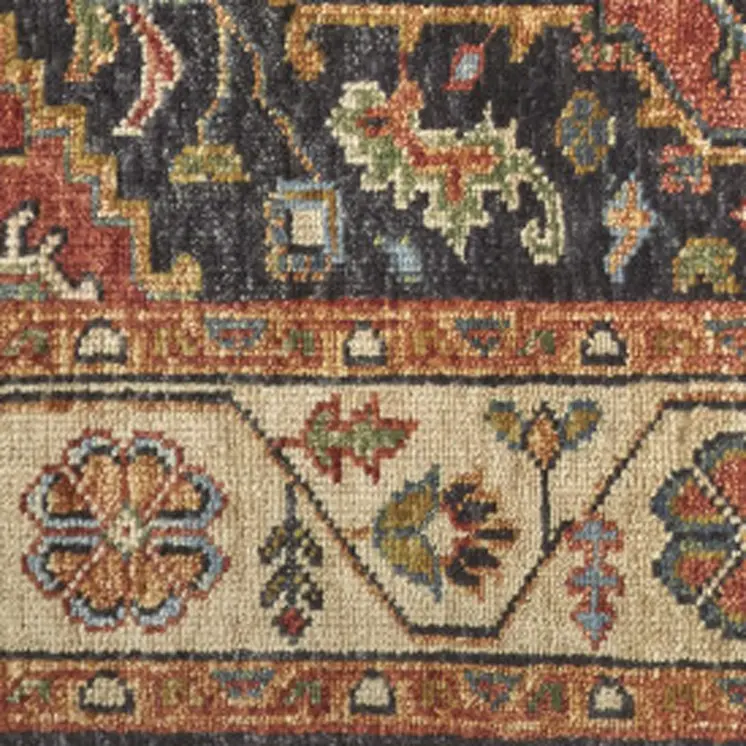 2' X 3' Red and Black Wool Floral Hand Knotted Area Rug