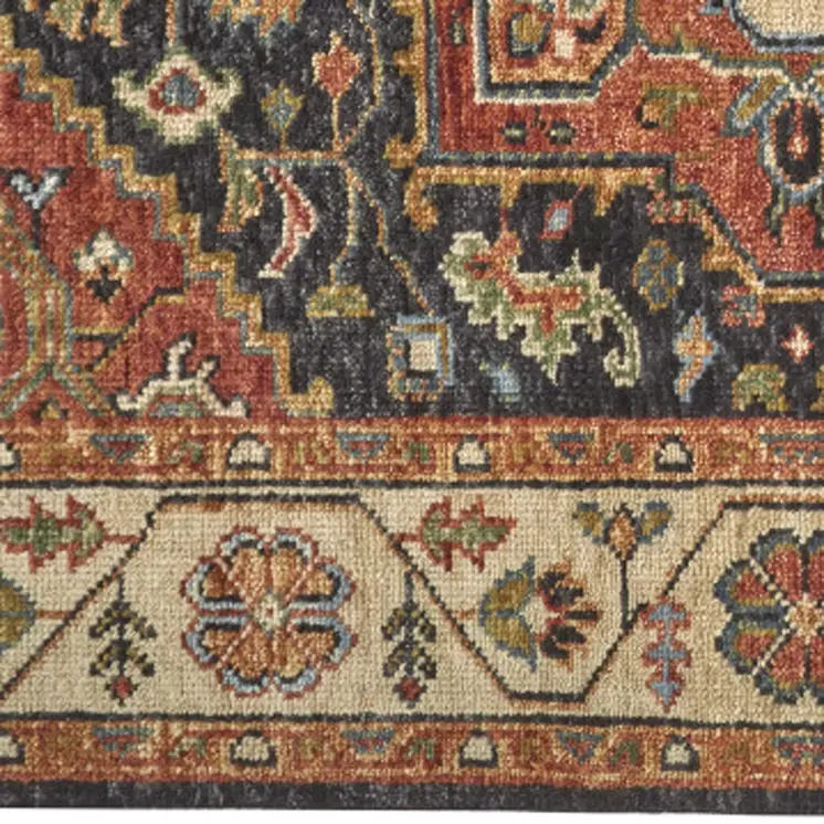 2' X 3' Red and Black Wool Floral Hand Knotted Area Rug