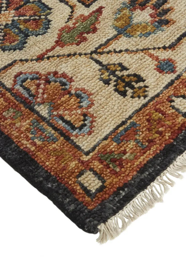 2' X 3' Red and Black Wool Floral Hand Knotted Area Rug
