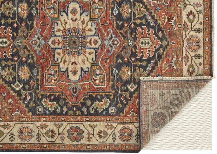2' X 3' Red and Black Wool Floral Hand Knotted Area Rug