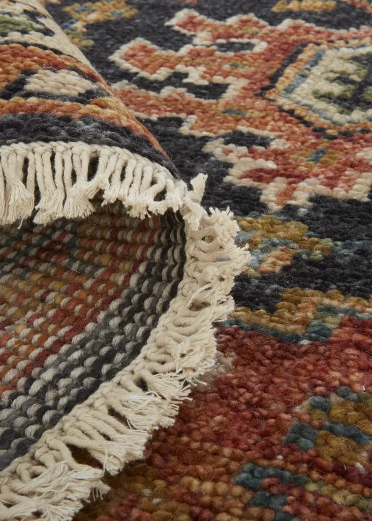 2' X 3' Red and Black Wool Floral Hand Knotted Area Rug