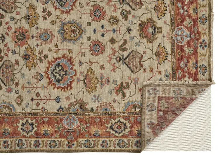4' X 6' Red and Ivory Wool Floral Hand Knotted Area Rug