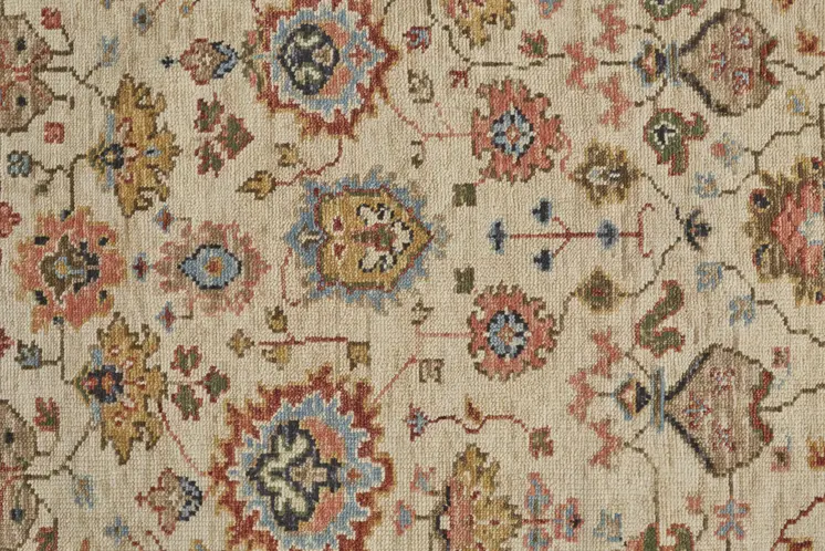 4' X 6' Red and Ivory Wool Floral Hand Knotted Area Rug