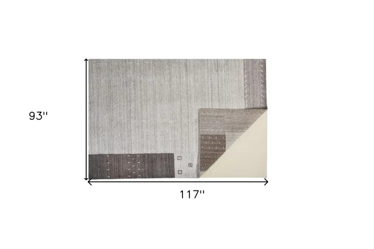 8' X 10' Gray Silver And Black Wool Hand Knotted Stain Resistant Area Rug
