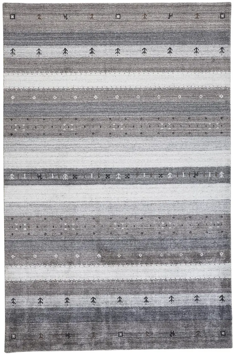 5' X 8' Gray and Ivory Wool Striped Hand Knotted Area Rug
