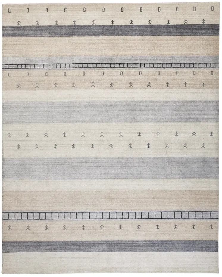 5' X 8' Gray and Ivory Wool Striped Hand Knotted Area Rug