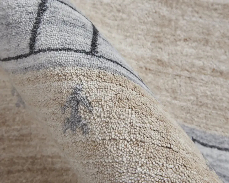 2' X 3' Ivory Tan And Gray Wool Striped Hand Knotted Stain Resistant Area Rug