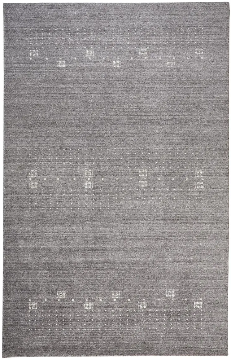 4' X 6' Gray and Ivory Wool Oriental Shag Hand Knotted Area Rug