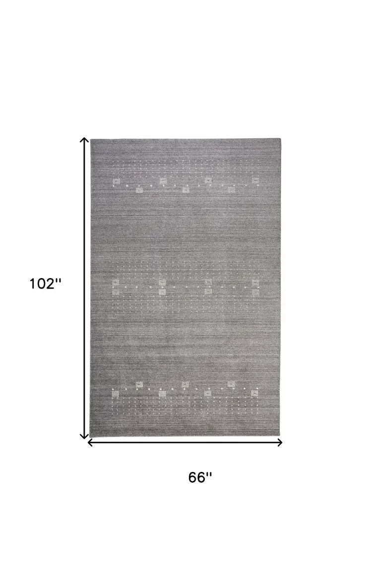 5' X 8' Gray And Ivory Wool Hand Knotted Stain Resistant Area Rug