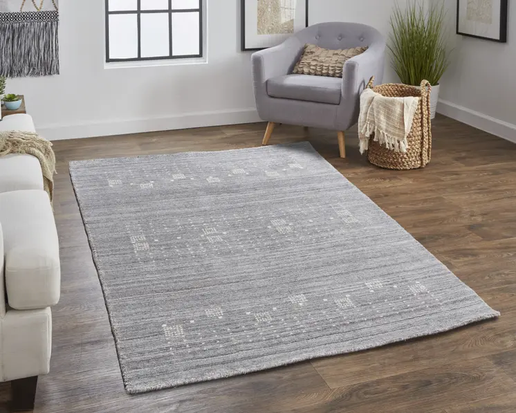 9' X 12' Gray And Ivory Wool Hand Knotted Stain Resistant Area Rug