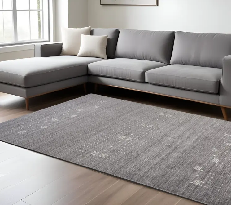 9' X 12' Gray And Ivory Wool Hand Knotted Stain Resistant Area Rug