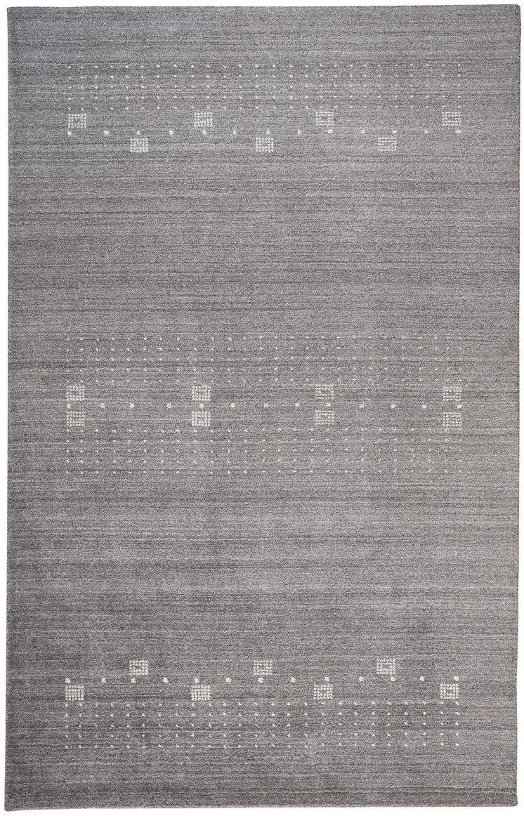 9' X 12' Gray And Ivory Wool Hand Knotted Stain Resistant Area Rug