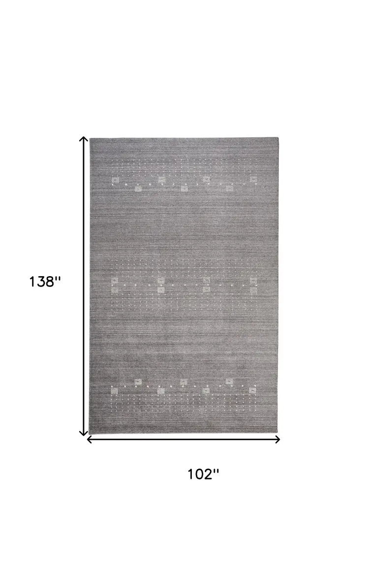 9' X 12' Gray And Ivory Wool Hand Knotted Stain Resistant Area Rug