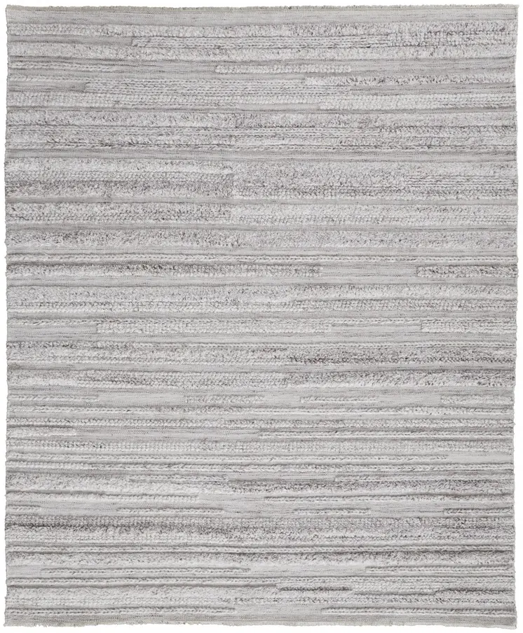 9' X 12' Ivory and Gray Striped Shag Hand Woven Area Rug
