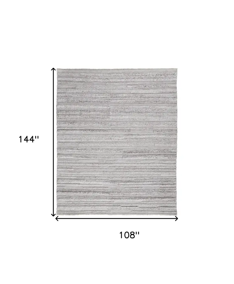 9' X 12' Ivory and Gray Striped Shag Hand Woven Area Rug