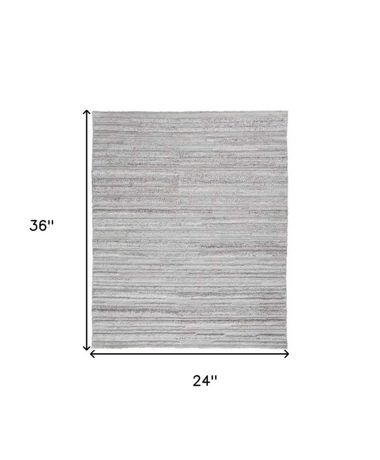 2' X 3' Ivory And Taupe Striped Hand Woven Stain Resistant Area Rug