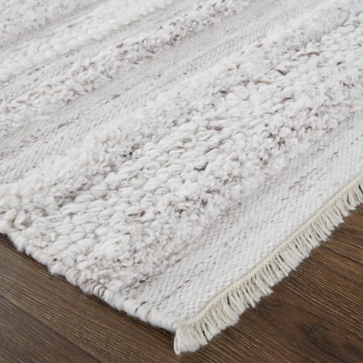 2' X 3' Ivory And Taupe Striped Hand Woven Stain Resistant Area Rug
