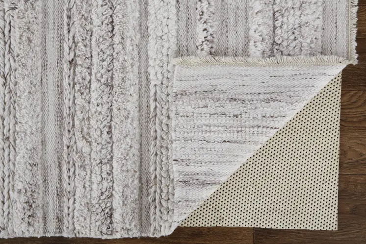 2' X 3' Ivory And Taupe Striped Hand Woven Stain Resistant Area Rug