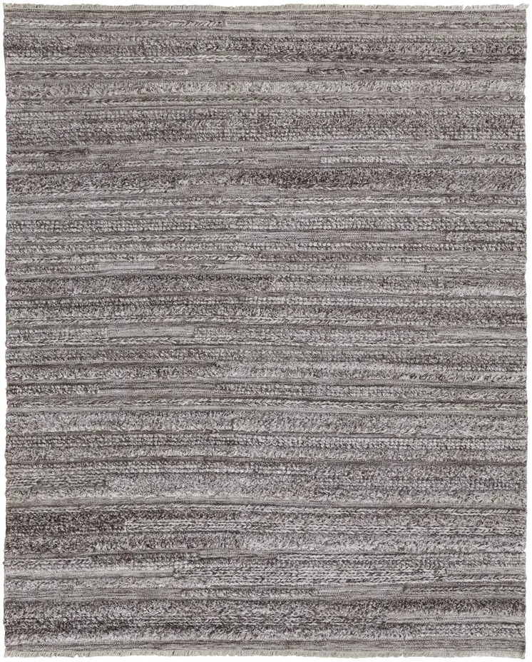 5' X 8' Taupe and Brown Striped Hand Woven Area Rug