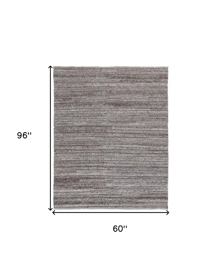 5' X 8' Taupe and Brown Striped Hand Woven Area Rug