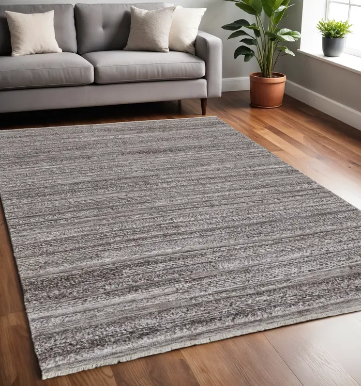 5' X 8' Taupe and Brown Striped Hand Woven Area Rug