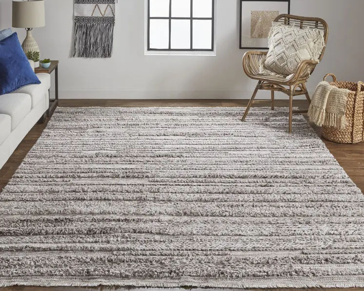 5' X 8' Taupe and Brown Striped Hand Woven Area Rug