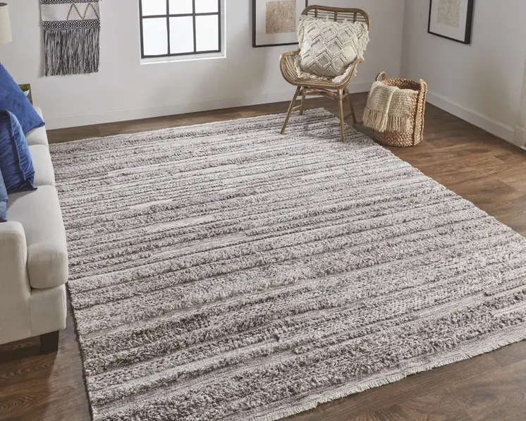 5' X 8' Taupe and Brown Striped Hand Woven Area Rug