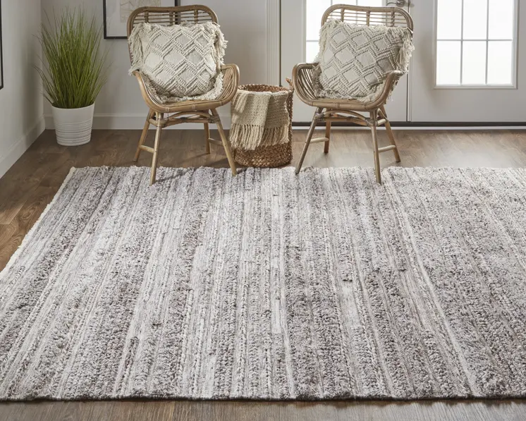 5' X 8' Taupe and Brown Striped Hand Woven Area Rug