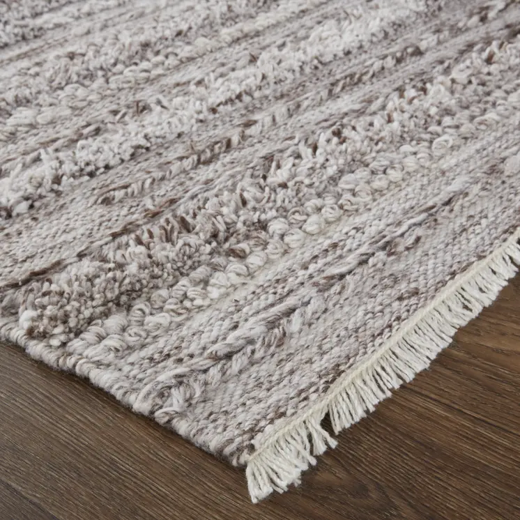 5' X 8' Taupe and Brown Striped Hand Woven Area Rug