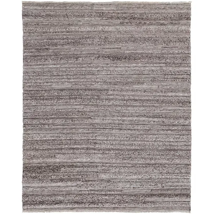 10' X 14' Gray and Ivory Striped Shag Hand Woven Area Rug