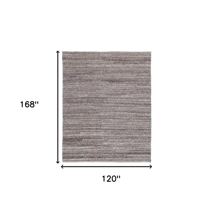 10' X 14' Gray and Ivory Striped Shag Hand Woven Area Rug
