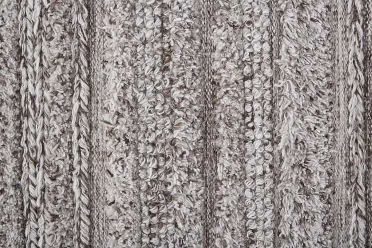 10' X 14' Gray and Ivory Striped Shag Hand Woven Area Rug