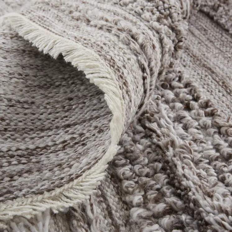 10' X 14' Gray and Ivory Striped Shag Hand Woven Area Rug