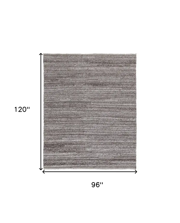 8' X 10' Gray And Ivory Striped Hand Woven Stain Resistant Area Rug