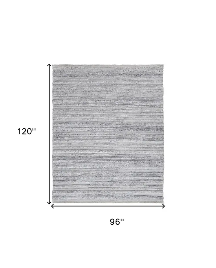 8' X 10' Gray and Ivory Striped Hand Woven Area Rug