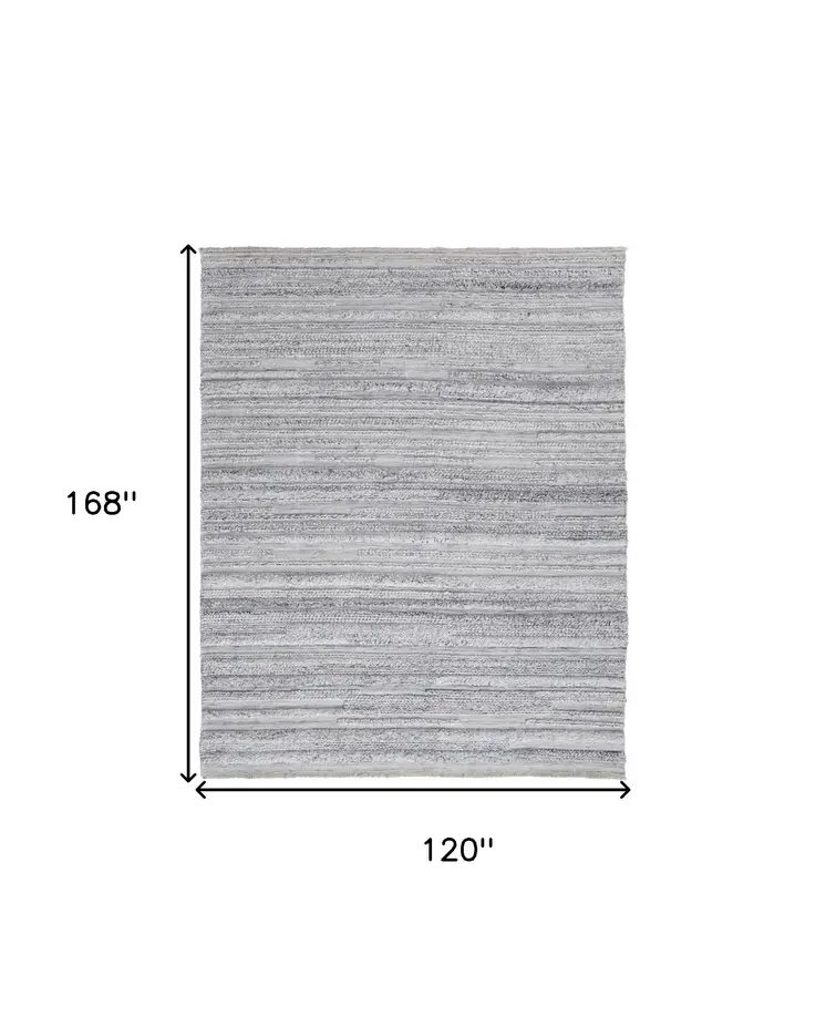 10' X 14' Gray Silver And Ivory Striped Hand Woven Stain Resistant Area Rug