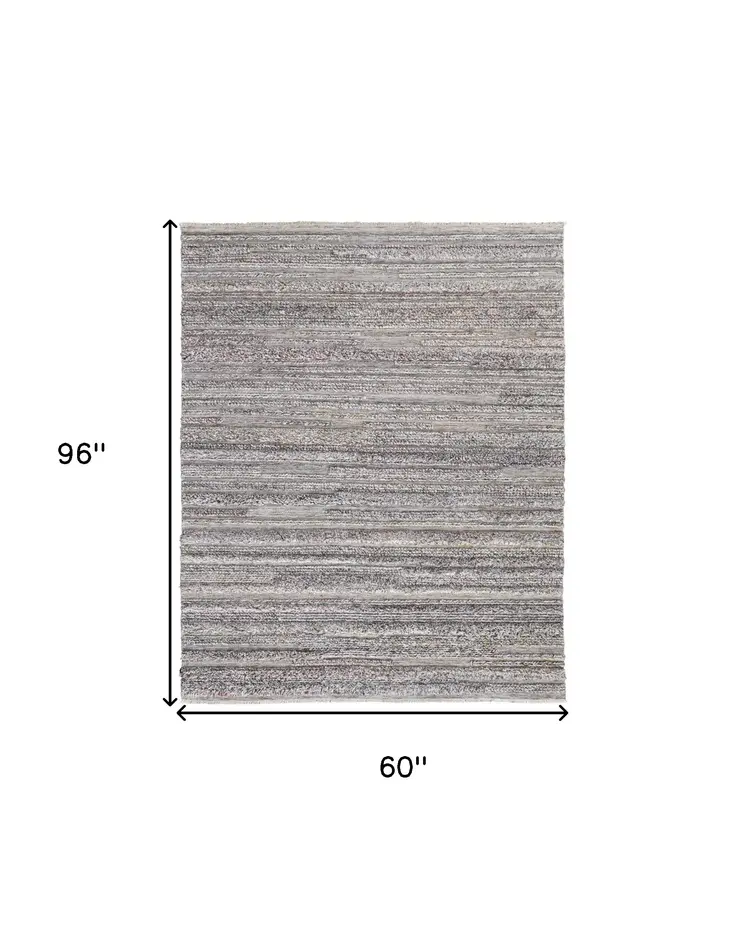 5' X 8' Taupe and Ivory Striped Hand Woven Area Rug