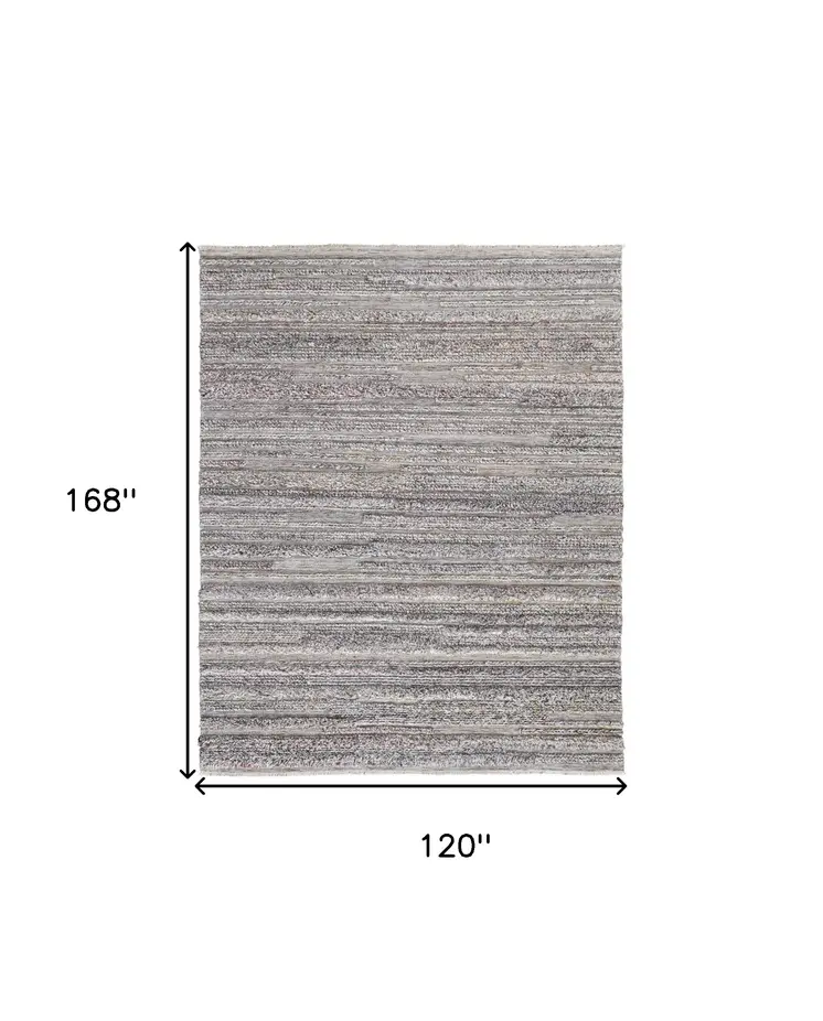 10' X 14' Taupe Ivory And Red Striped Hand Woven Stain Resistant Area Rug