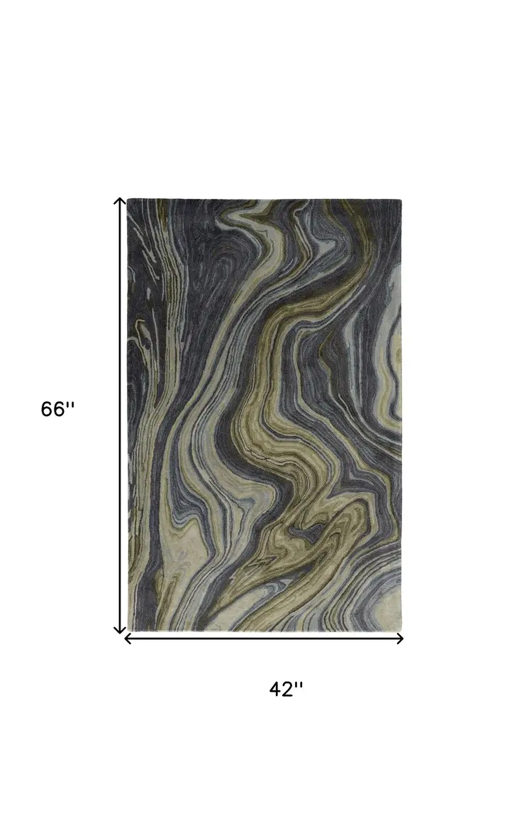 4' X 6' Blue and Green Abstract Hand Tufted Area Rug