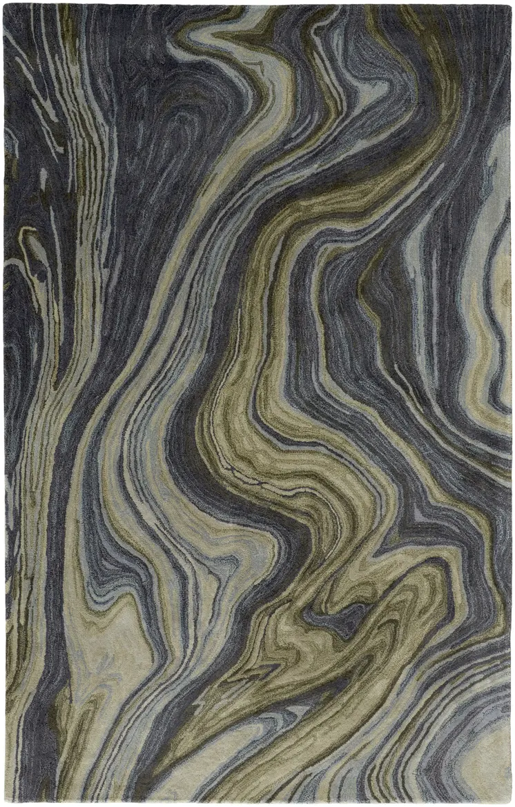 5' X 8' Blue and Green Abstract Hand Tufted Area Rug