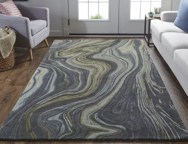 8' X 10' Blue and Green Abstract Hand Tufted Area Rug