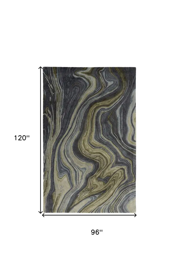 8' X 10' Blue and Green Abstract Hand Tufted Area Rug