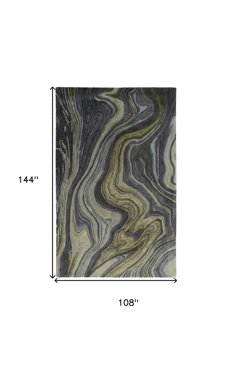 9' X 12' Blue and Green Abstract Hand Tufted Area Rug