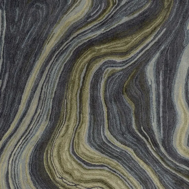 2' X 3' Blue and Green Abstract Hand Tufted Area Rug