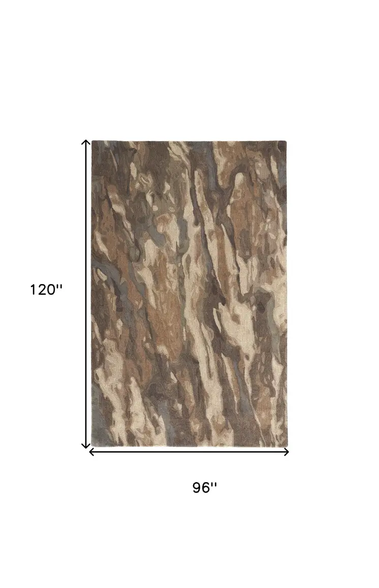 8' X 10' Green and Ivory Wool Abstract Hand Tufted Area Rug