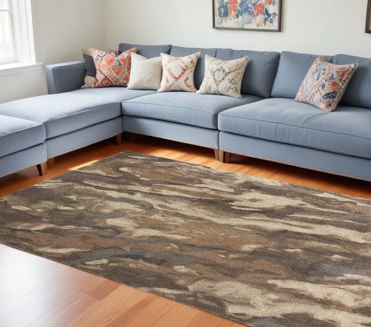10' X 14' Green and Ivory Wool Abstract Hand Tufted Area Rug