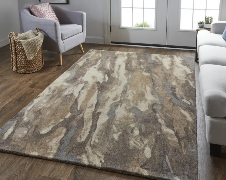 10' X 14' Green and Ivory Wool Abstract Hand Tufted Area Rug