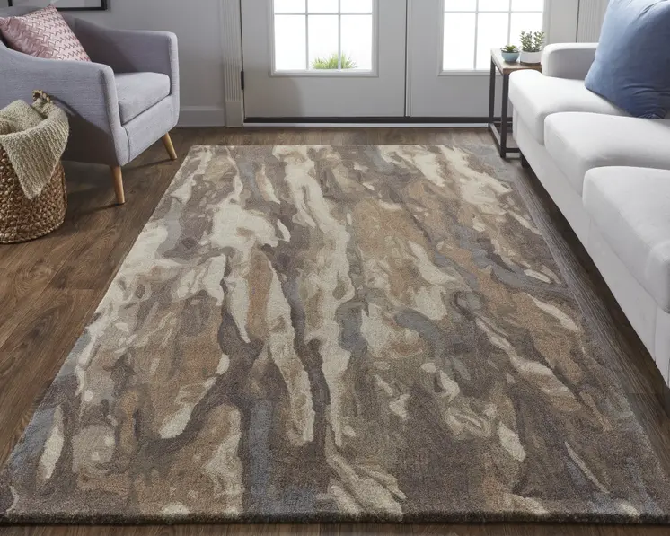 10' X 14' Green and Ivory Wool Abstract Hand Tufted Area Rug