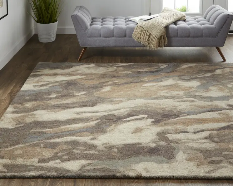 10' X 14' Green and Ivory Wool Abstract Hand Tufted Area Rug